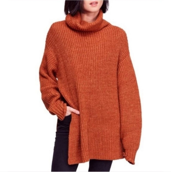 Free People Sweaters - Free People Eleven Burnt Orange Cowl Neck Oversized Chunky Knit Sweater Size XS
